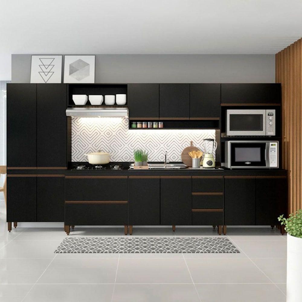 Cozinha Modulada Sabrina 360x202 C/ 6 Peças Mdp Menu Móveis Preto