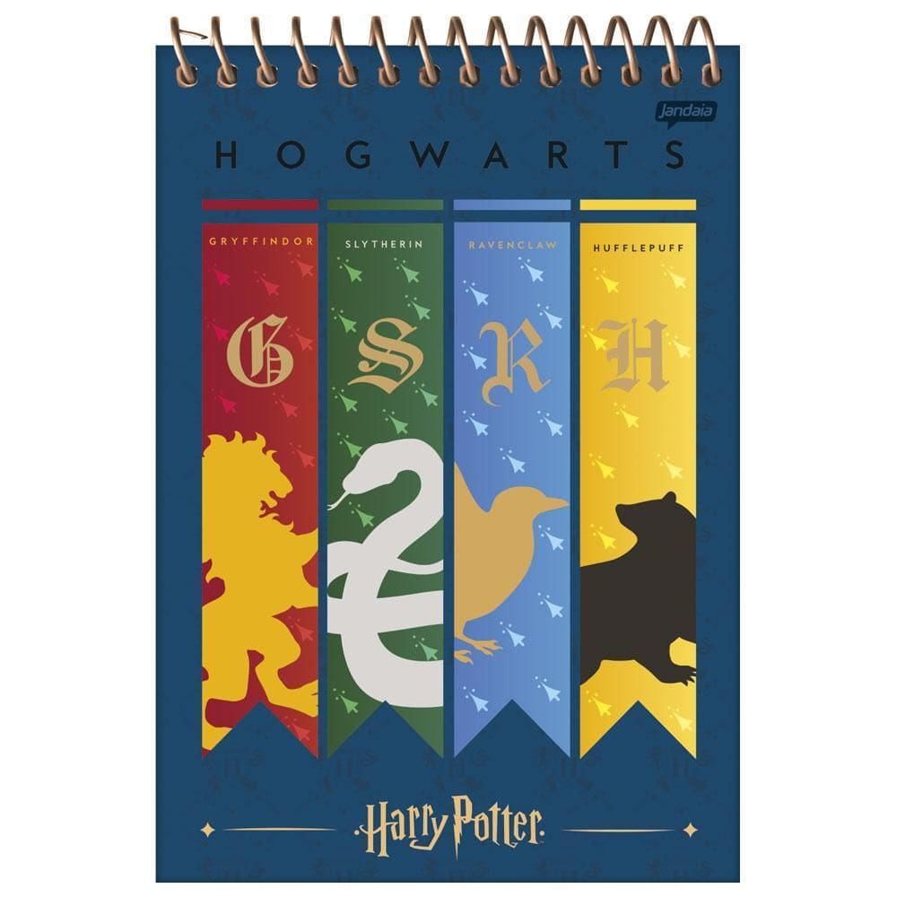 Caderno 1/4 Espiral 80Fls Harry Potter Casas Flags Jandaia