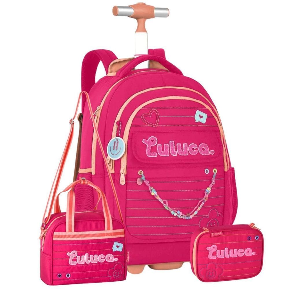 Kit Mochila Rodas Luluca Pandinha Lancheira E Estojo - Rosa