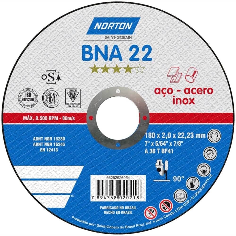 Disco de Corte BNA 22 180x2,0x22,23mm - 66252926954 - NORTON