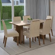 Conjunto Sala de Jantar Tampo de Vidro 6 Cadeiras Rustic/Crema/Imperial Madrid Madesa