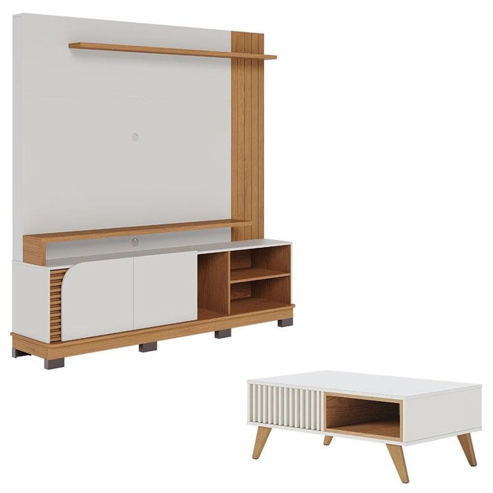 Estante Home Theater Jurerê 1.8 Off White Matte Freijó com Mesa de Centro Jeri Off White Freijó - Colibri