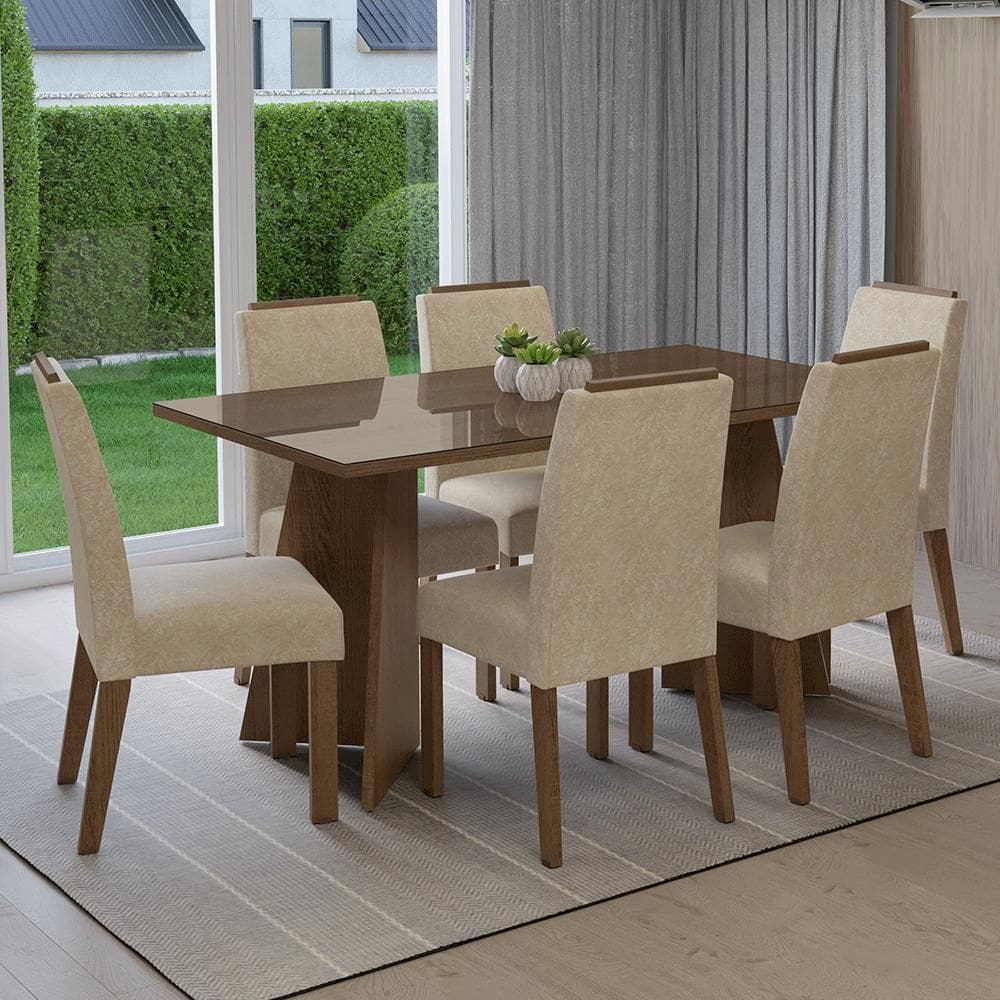 Conjunto Sala de Jantar Tampo de Vidro 6 Cadeiras Rustic/Imperial Madrid Madesa