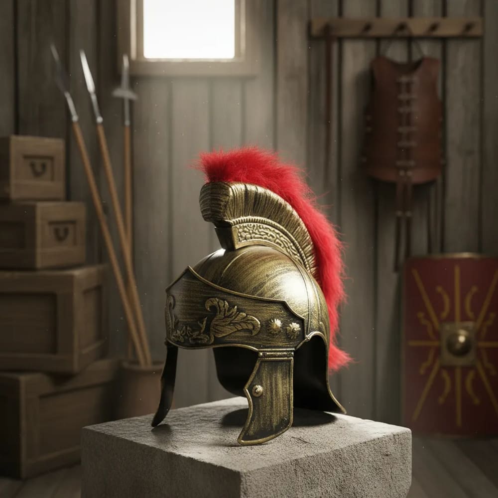 Fantasia Capacete De Gladiador Soldado Romano Grego C/ Pluma Vermelha