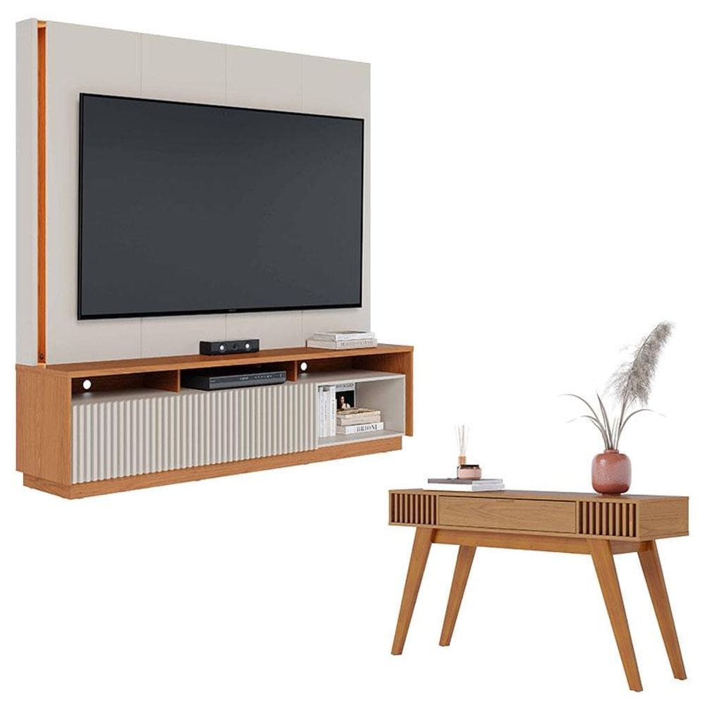 Estante Home Theater Jordão Off White Freijó com Aparador Riviera Freijó – Colibri