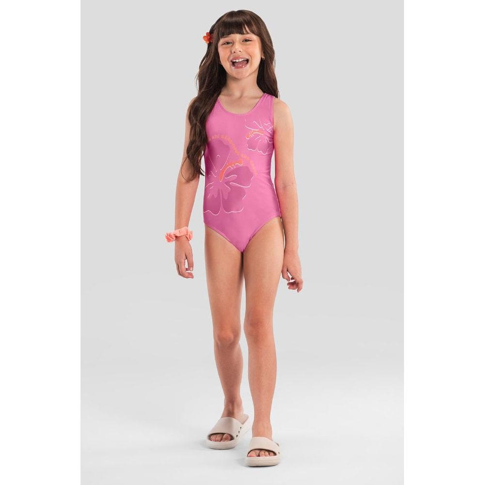 Maiô infantil menina de flores em malha UV Brandili