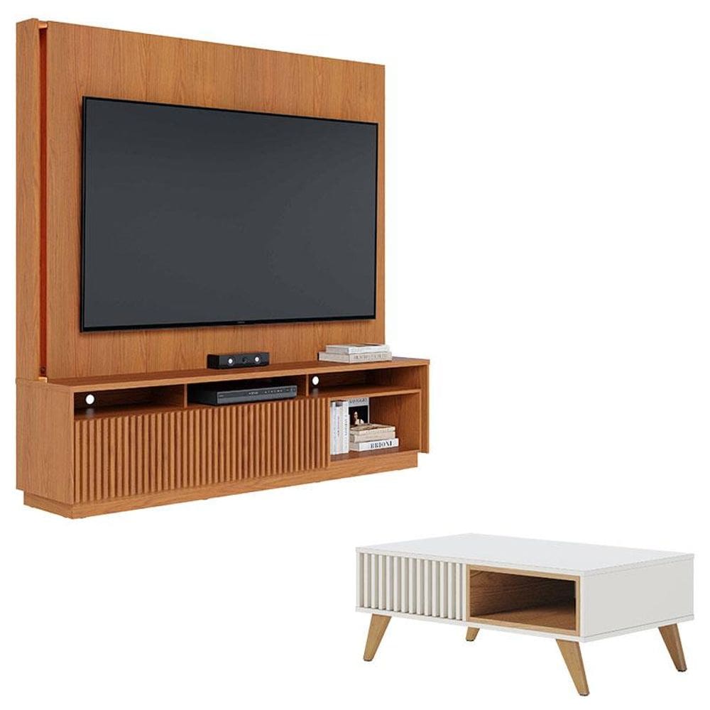 Estante Home Theater Jordão Freijó com Mesa de Centro Jeri Off White Freijó - Colibri