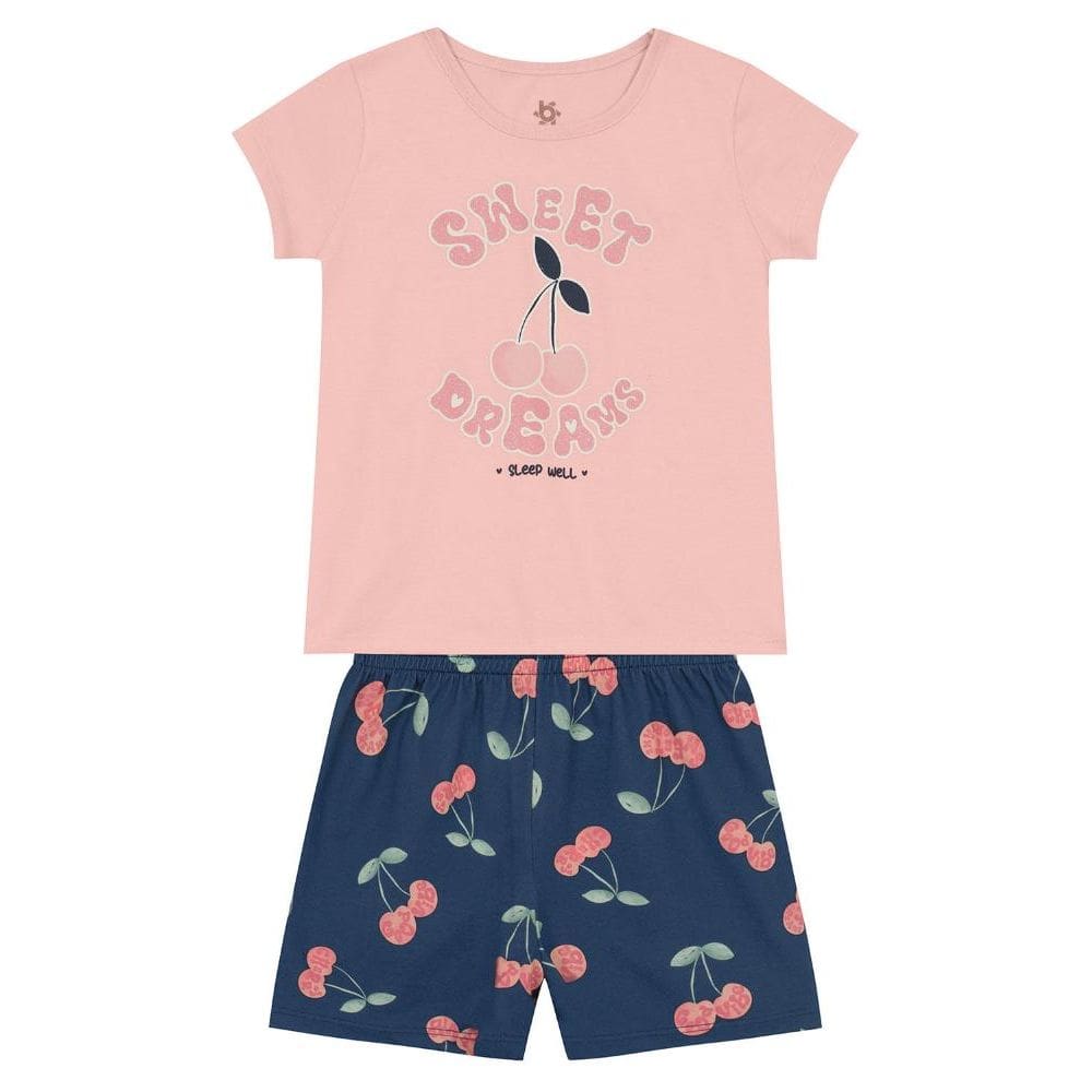 Pijama infantil menina de cereja brilha no escuro Brandili