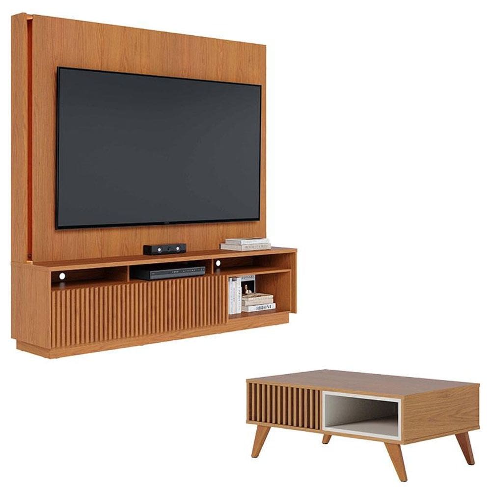 Estante Home Theater Jordão Freijó com Mesa de Centro Jeri Freijó Off White - Colibri