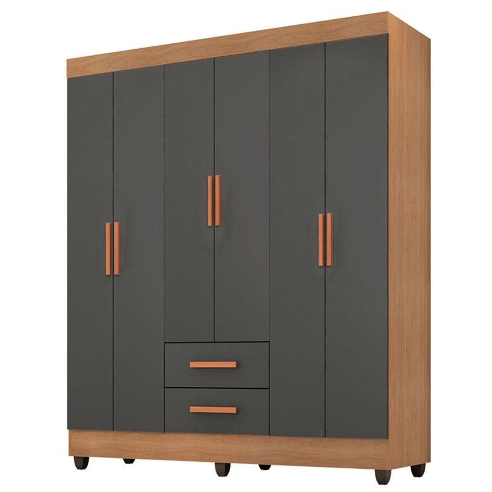 Guarda Roupa Casal Lite 6 Portas Nature Cinza - Móveis Leão