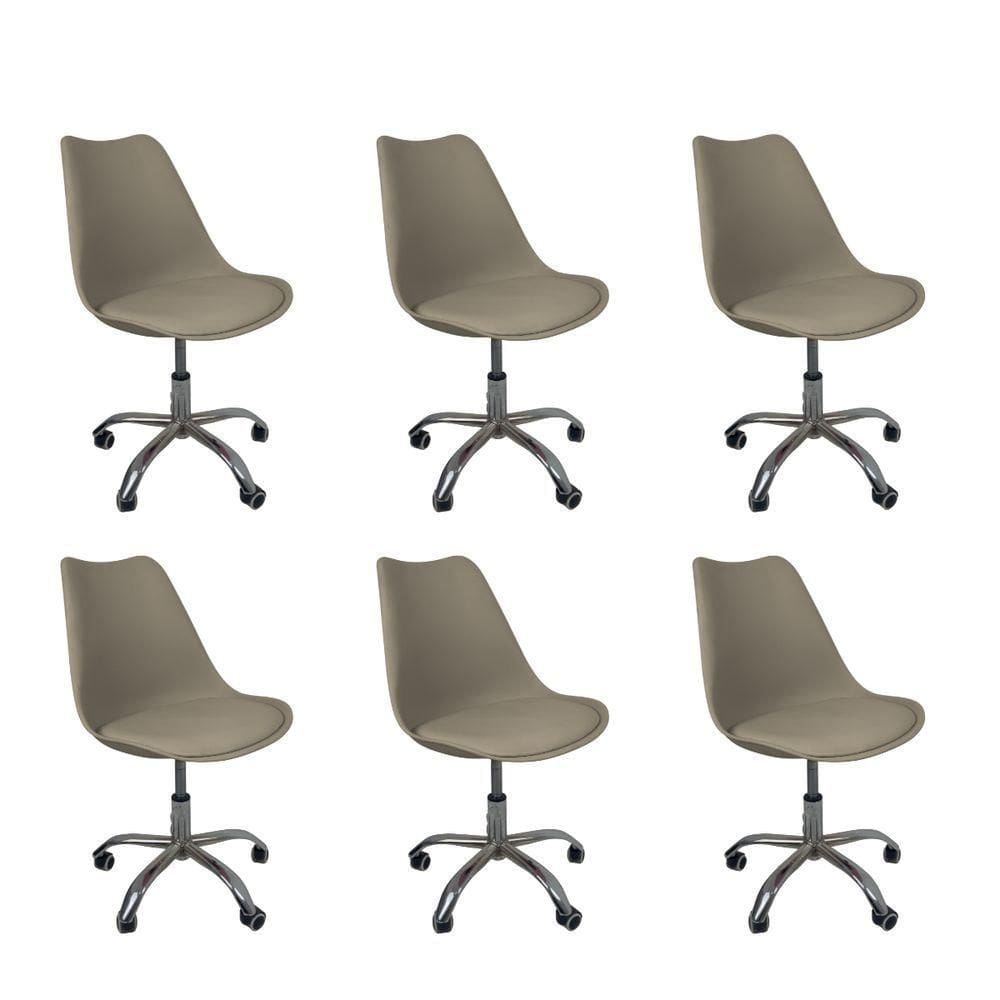 Kit 6 Cadeiras Office Base Cromada Com Rodizio Giratória Saarinen Bege