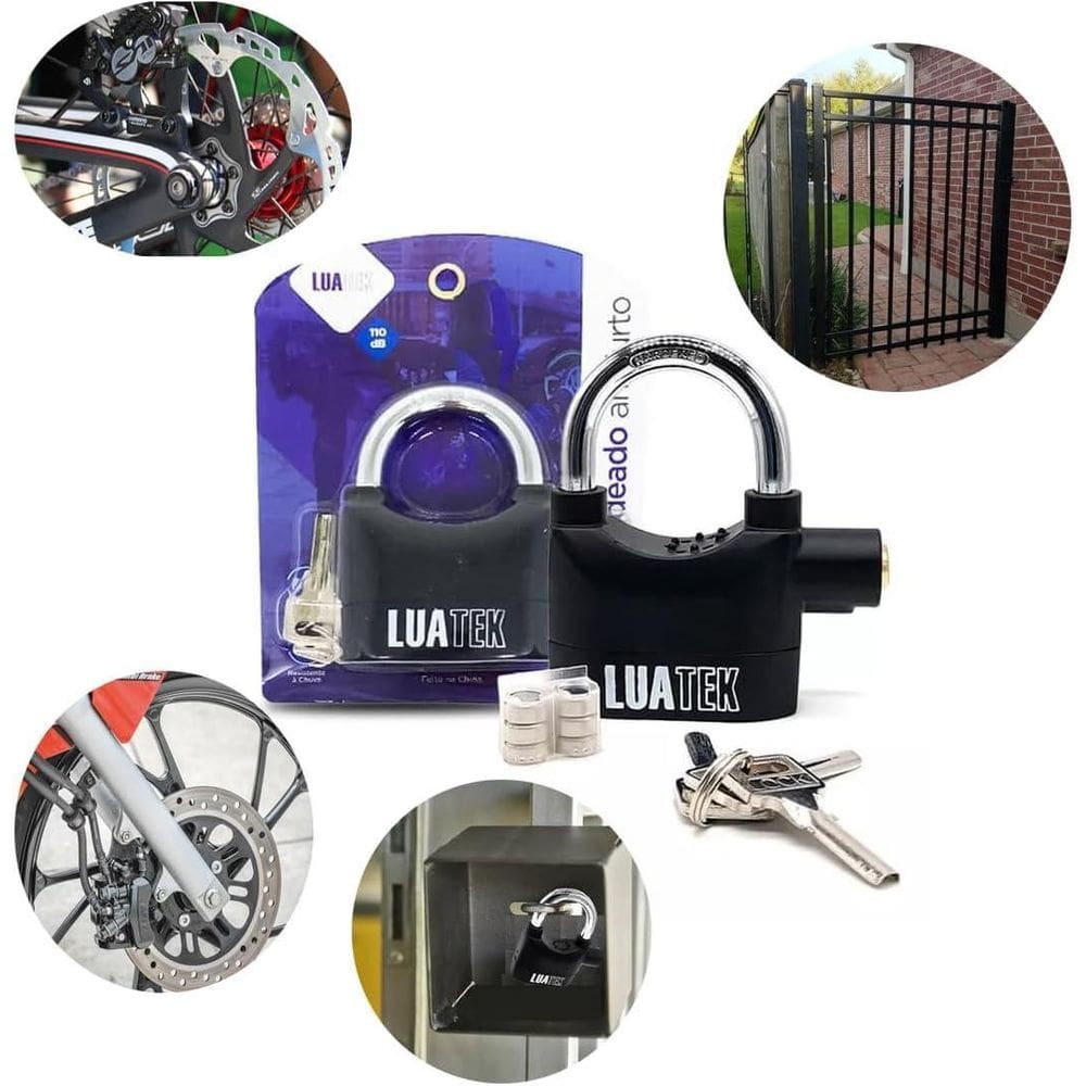 Super Trava Cadeado Com Alarme Sonoro Aço Reforçado 3 Chaves