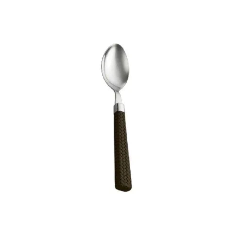 Colher De Sobremesa Rattan Prata Com Cabo Verde Mimo