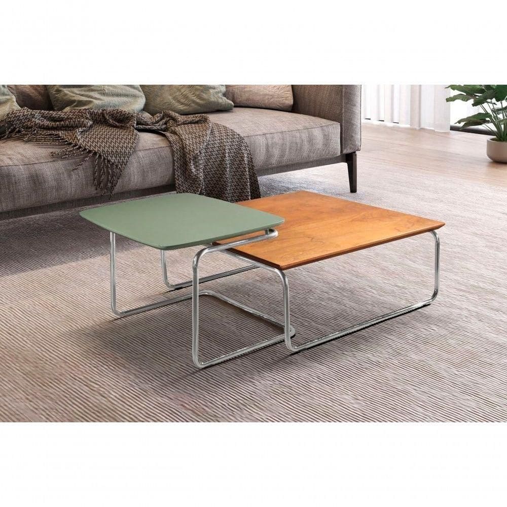 Conjunto Mesa De Centro Kairos Base Cromada Larflex Cor:verde Lazza