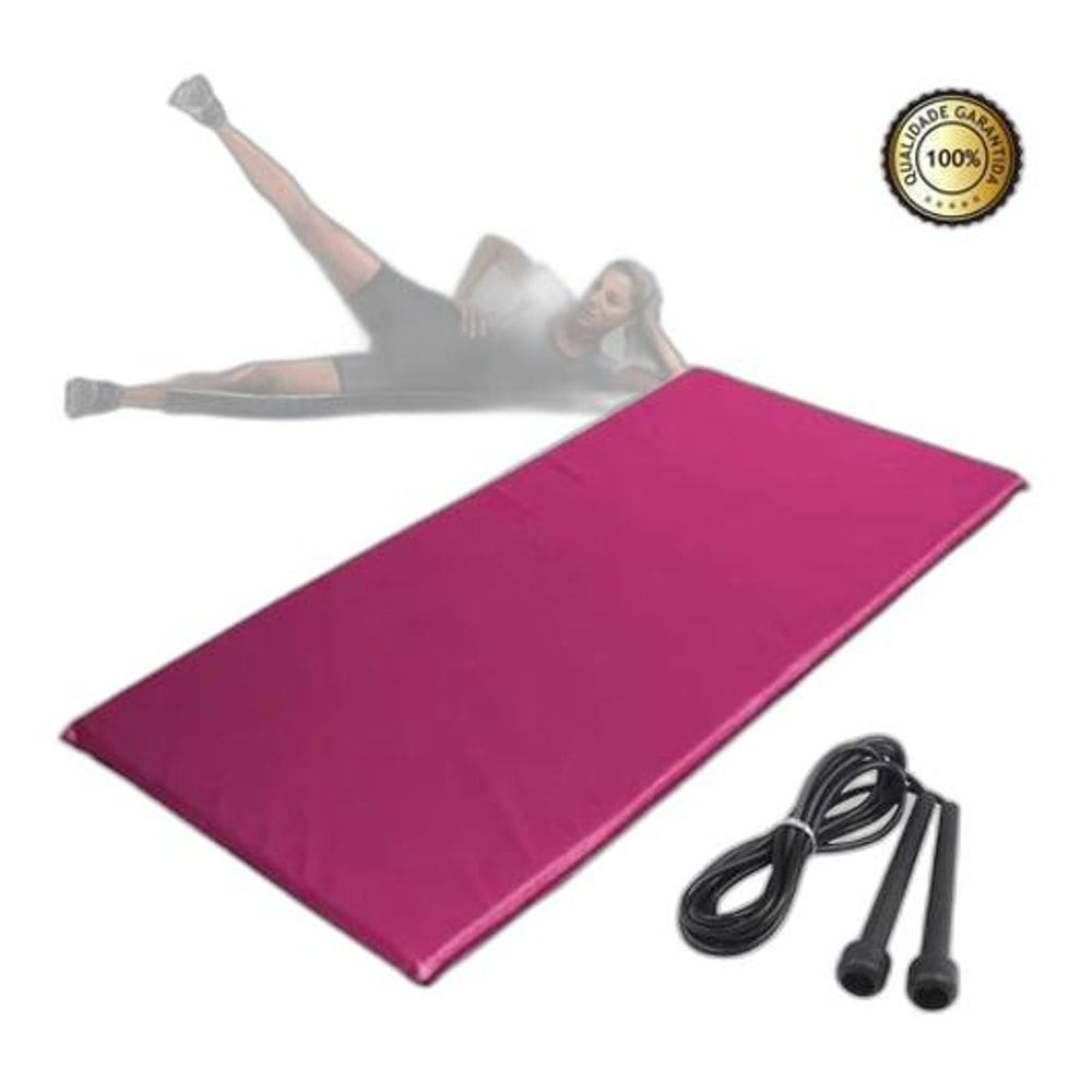Colchonete Academia + Corda de Pular PVC - Rosa 90x40x2cm