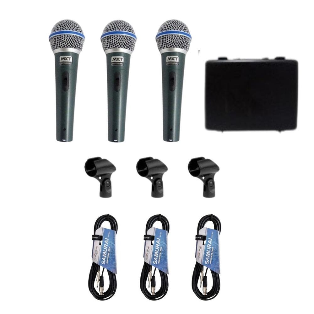 Kit 3 Microfone Dinâmico Profissional + 3 Cabos Xlr X P10 5M
