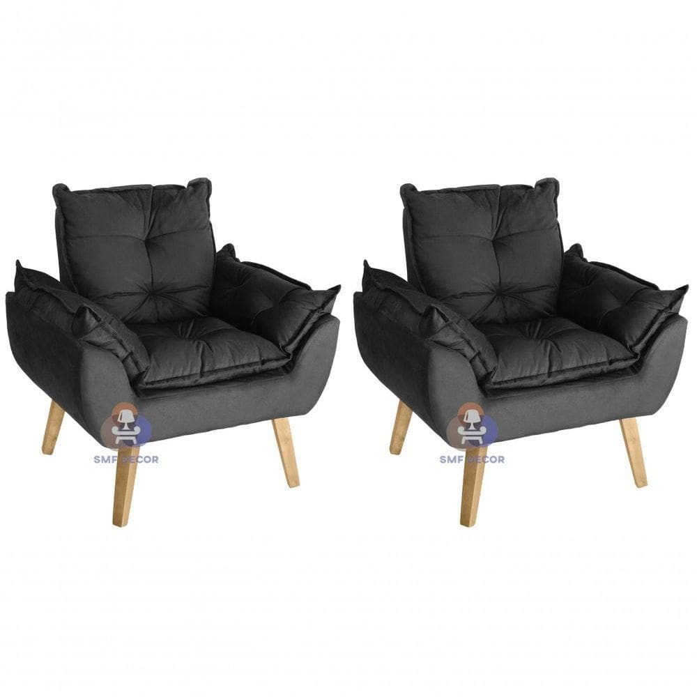 Kit 02 Poltrona Opala Suede Preto.