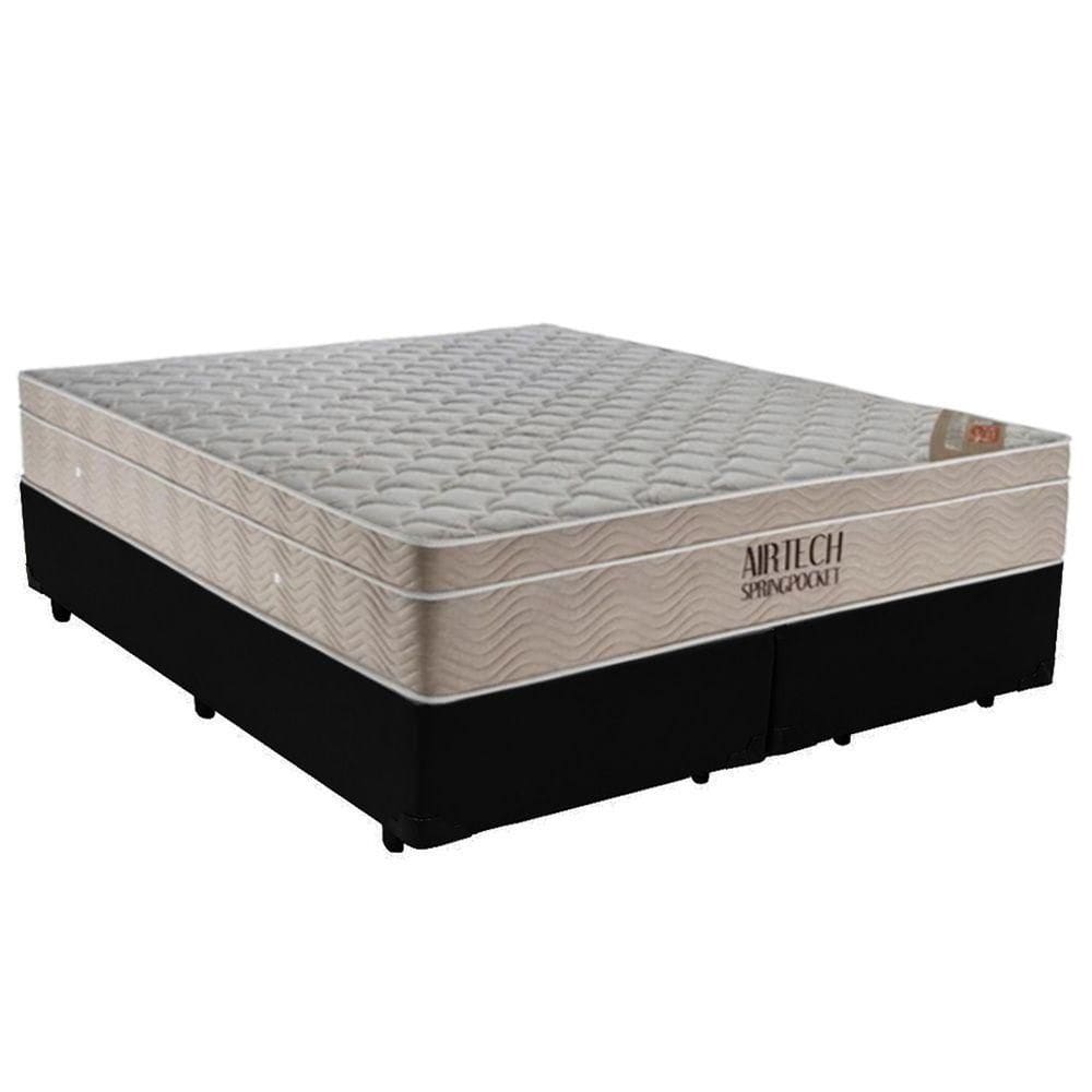 Cama Box Queen Bipartido Sintético + Colchão Ortobom Airtech Molas Ensacadas 65x158x198 Cor:preto