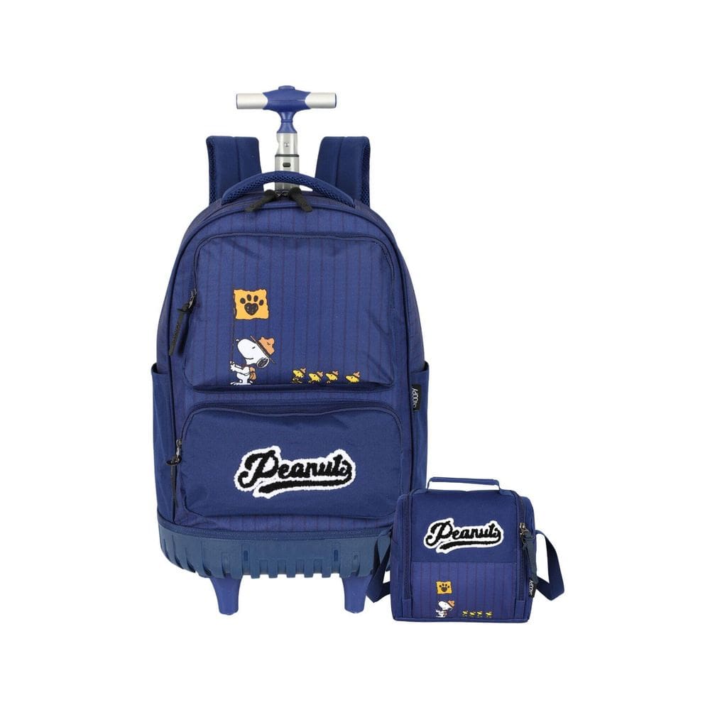 Kit Escolar Snoopy Mochila De Rodas + Lancheira - Azul