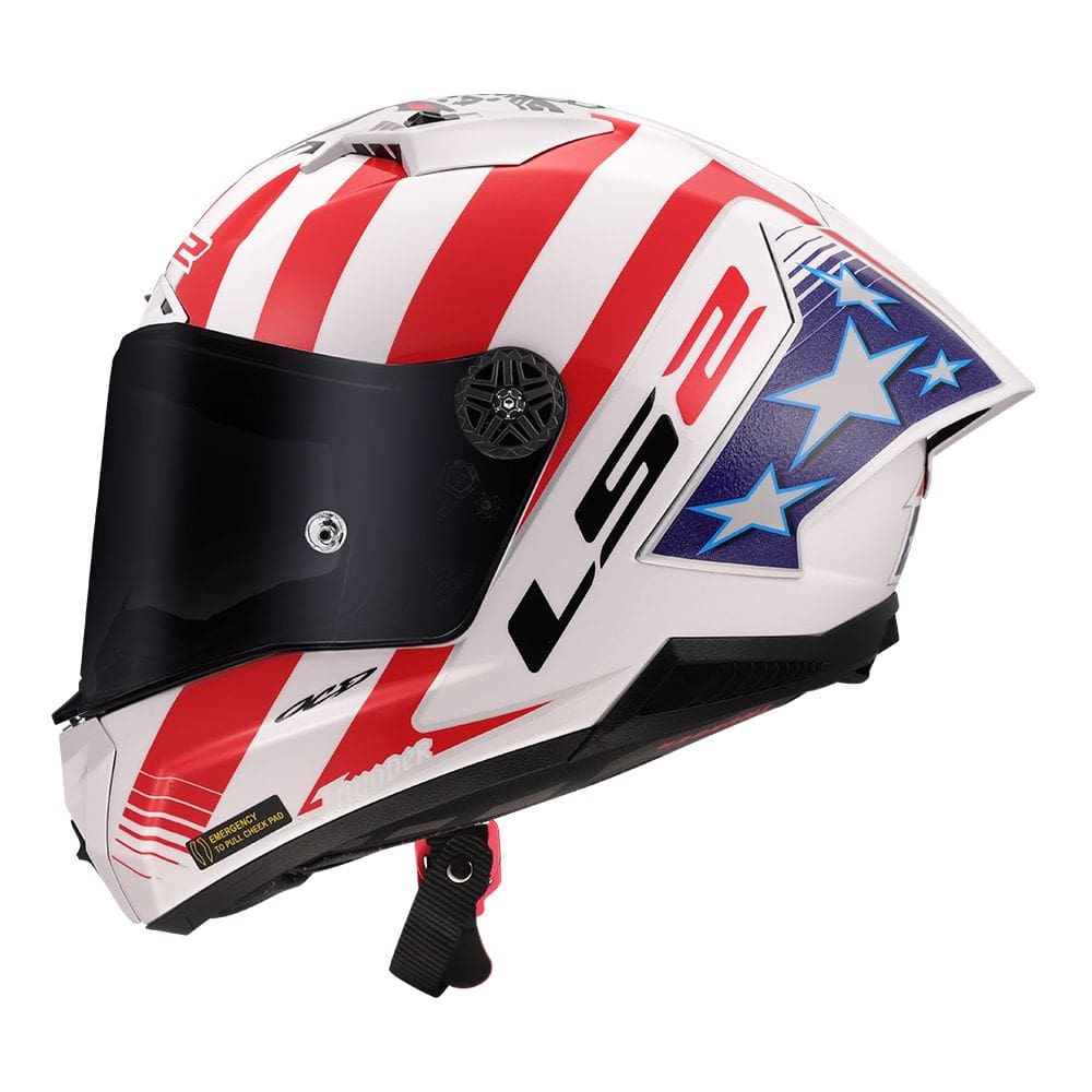 Capacete Ls2 FF805 Thunder C GP Baz Réplica Branco Azul e Vermelho