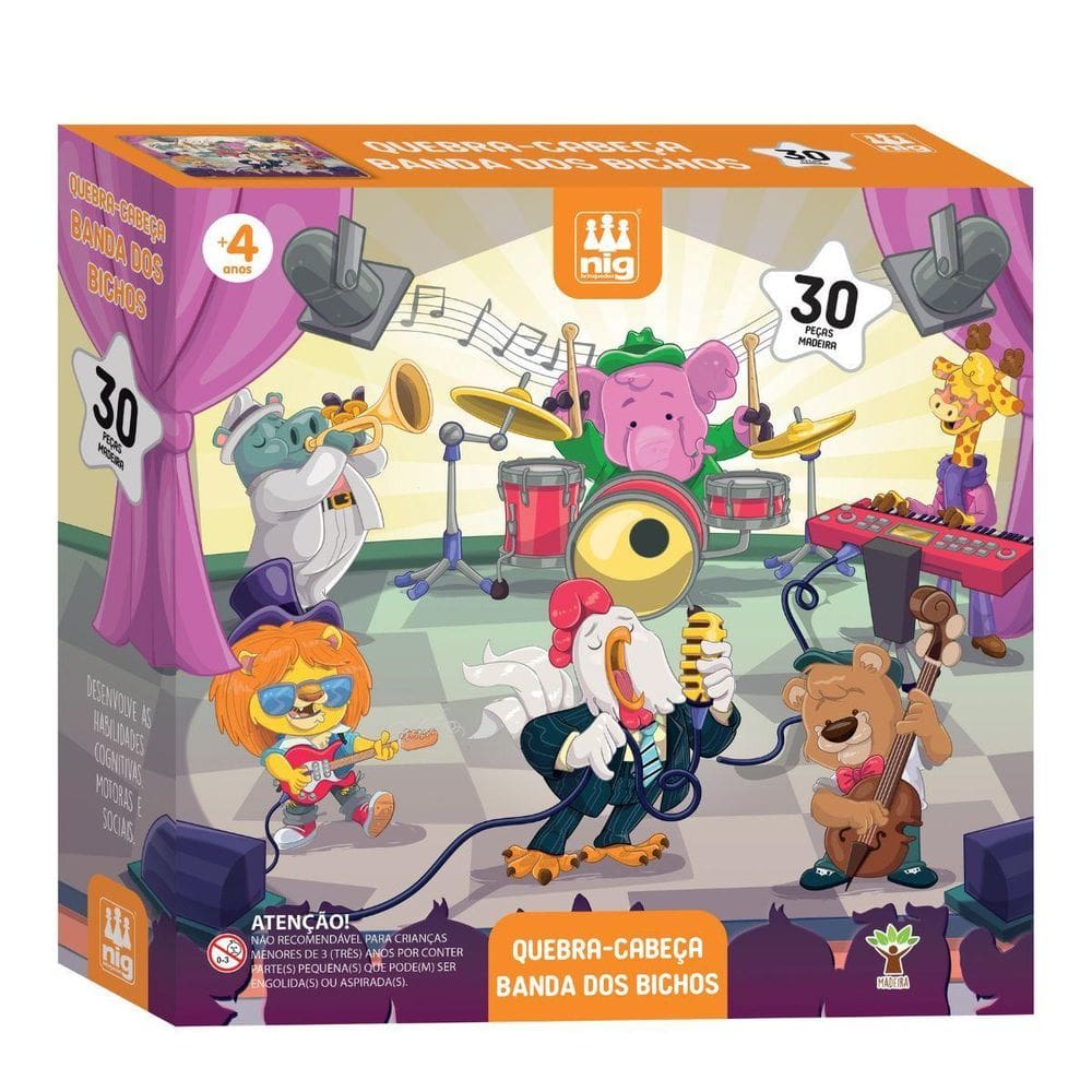 Quebra Cabeça 30Pçs Madeira Banda Dos Bichos Nig Brinquedos
