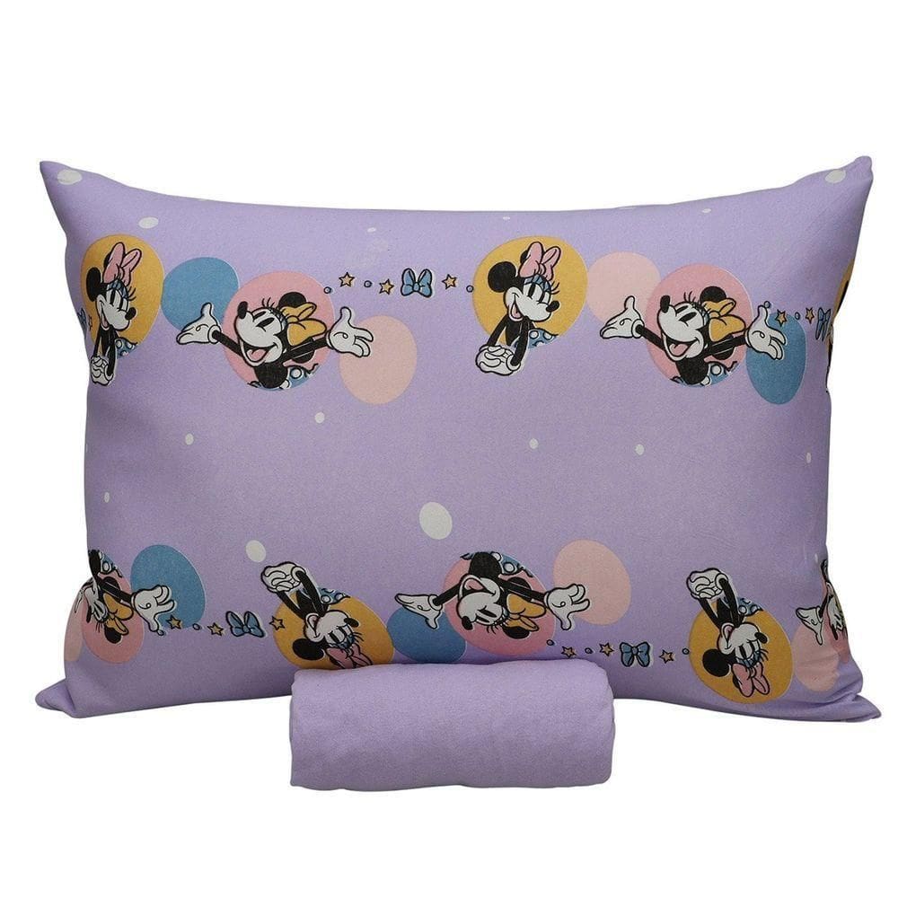 Jogo De Cama Portallar Solteiro Malha 100% Algodão Disney Minnie Feliz 2 Pçs Lavanda