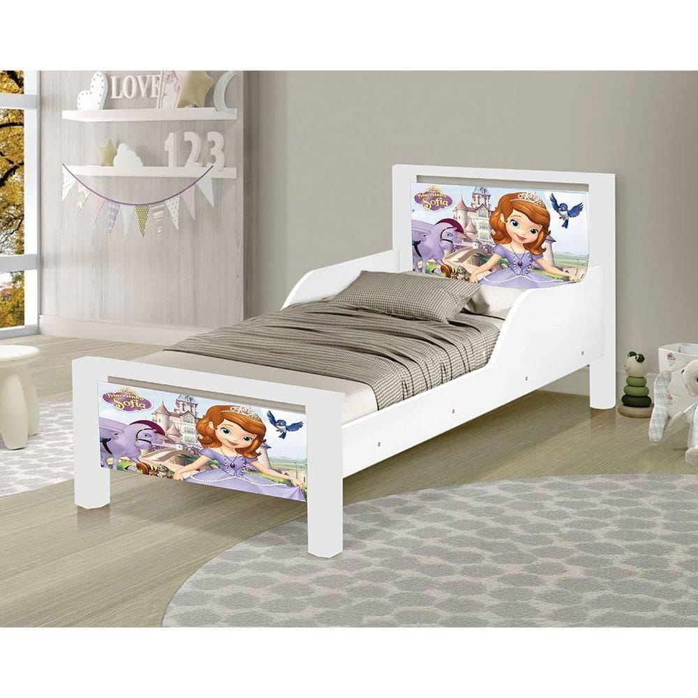 Mini Cama Infantil Sofia Adesivada Com Colchão Branco
