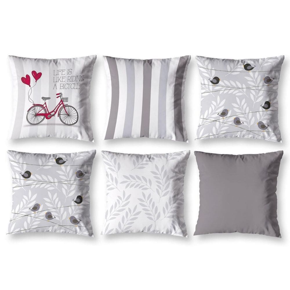 Kit 6 Almofadas Cheias 40X40 Estampadas Vintage Bike Branco