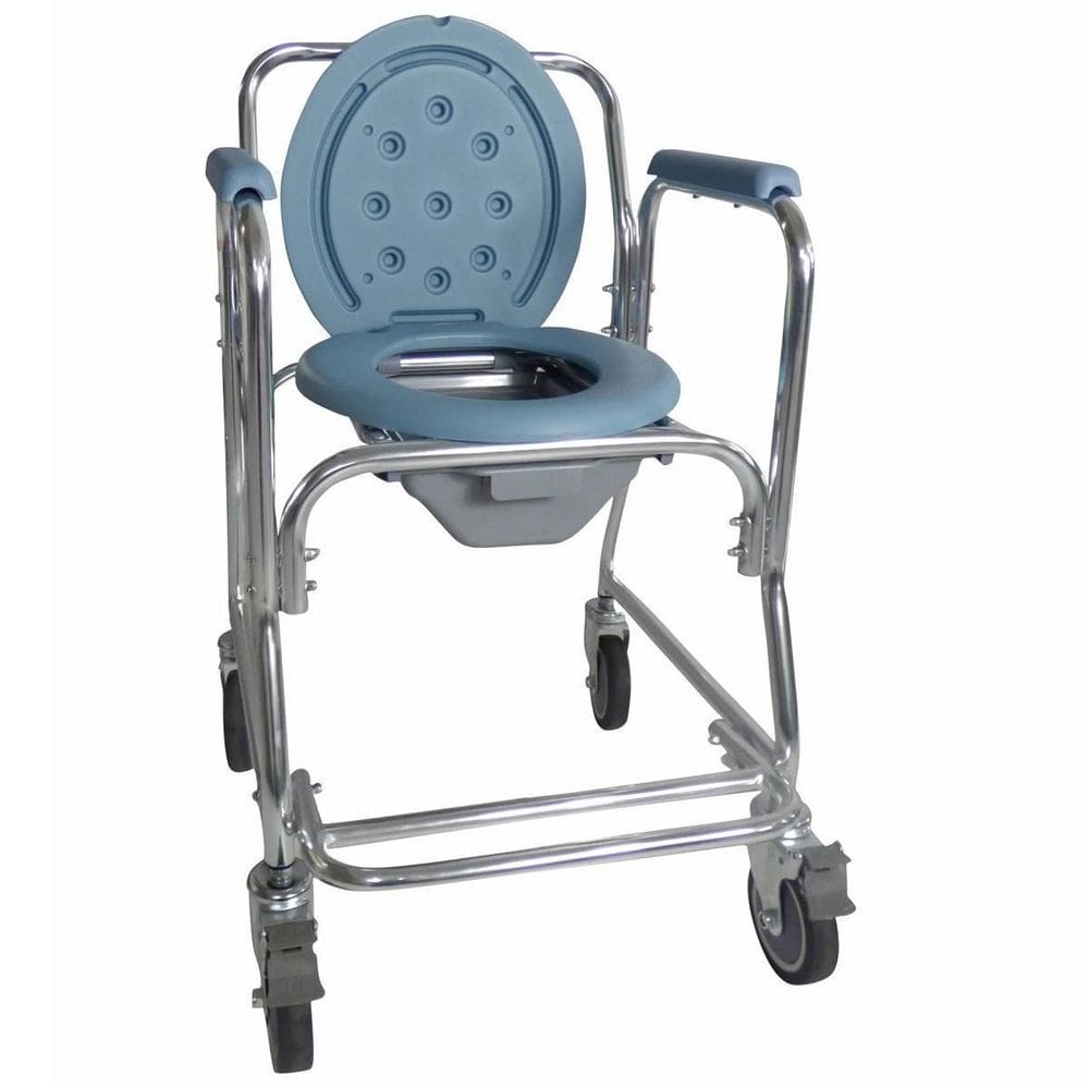 Cadeira De Banho Higiênica Alumínio, Rodas Freio Cesta 120Kg