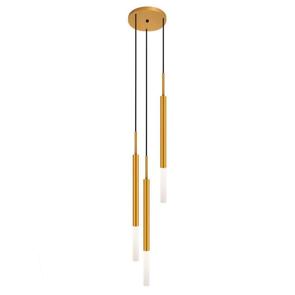 Luminária De Teto Pendente Tubo Triplo Difusor Cama Dourado