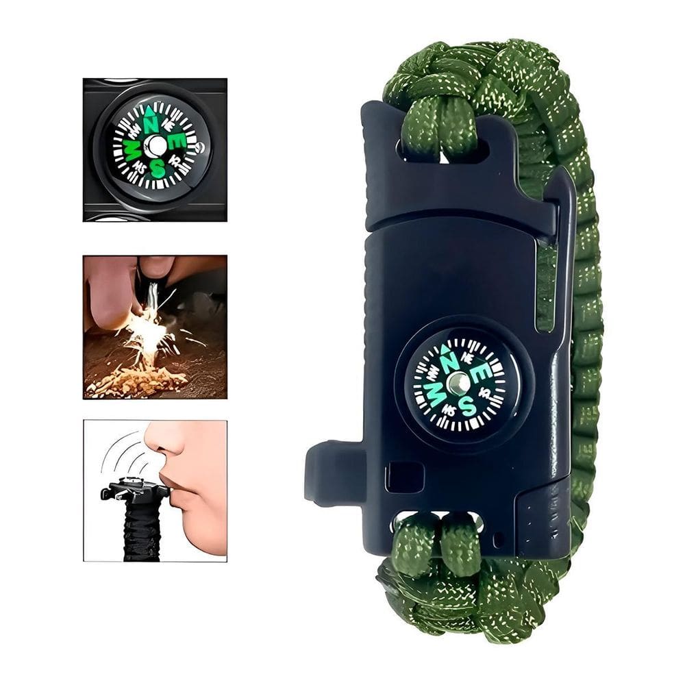 Pulseira Sobrevivência Com Bússola Faca E Paracord