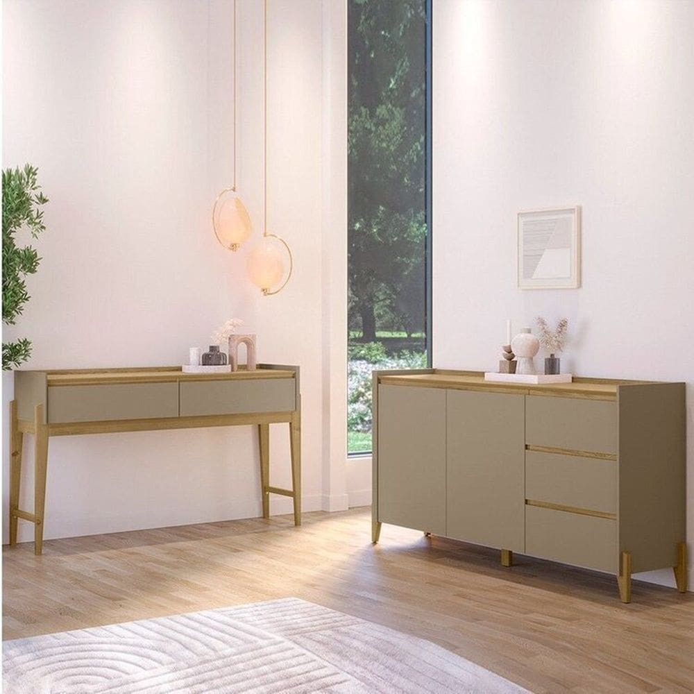 Buffet Rennes 3 Gavetas e 2 Portas com Aparador 2 Gavetas Rennes Hannover / Cinza