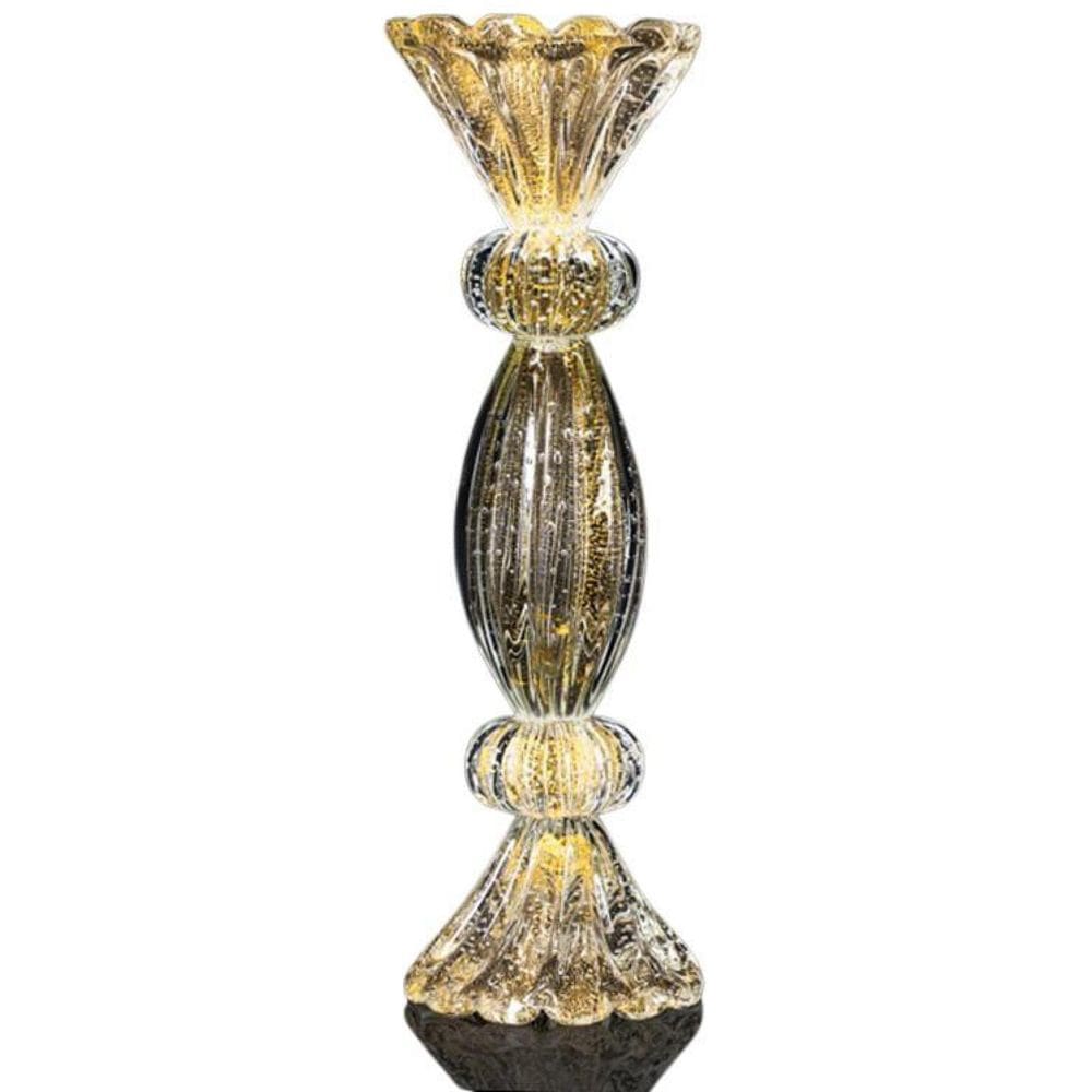 Castiçal Em Cristal Murano Com Ouro 24K São Marcos 45Cm