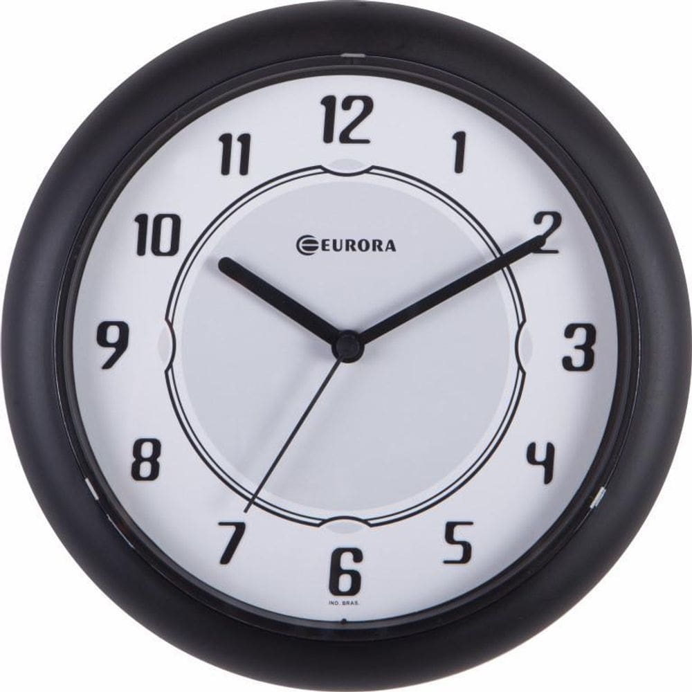Relógio De Parede Eurora Preto Com Mostrador Branco