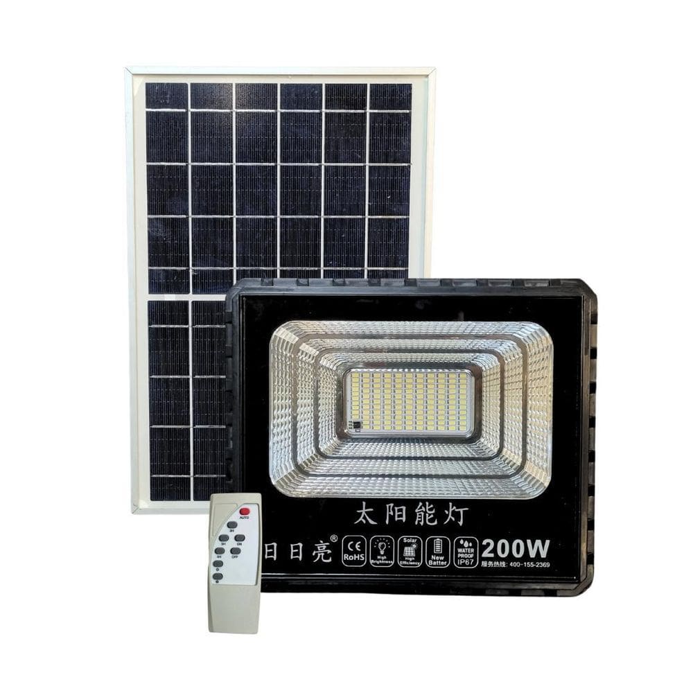 Refletor Holofote Led Solar 200W 6000K +Placa Solar+Controle