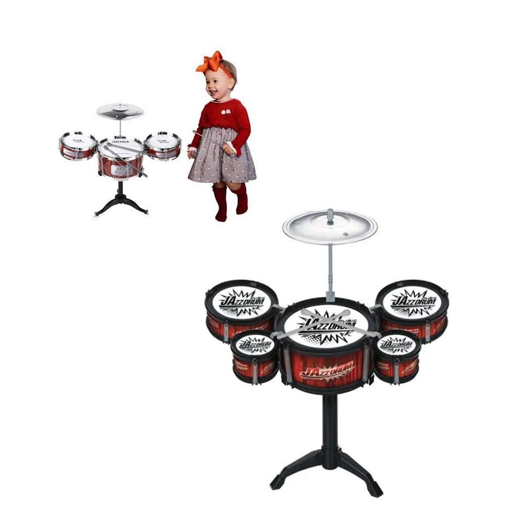 Mini Bateria Musical Infantil 3 Tambores Brinquedo Vermelho