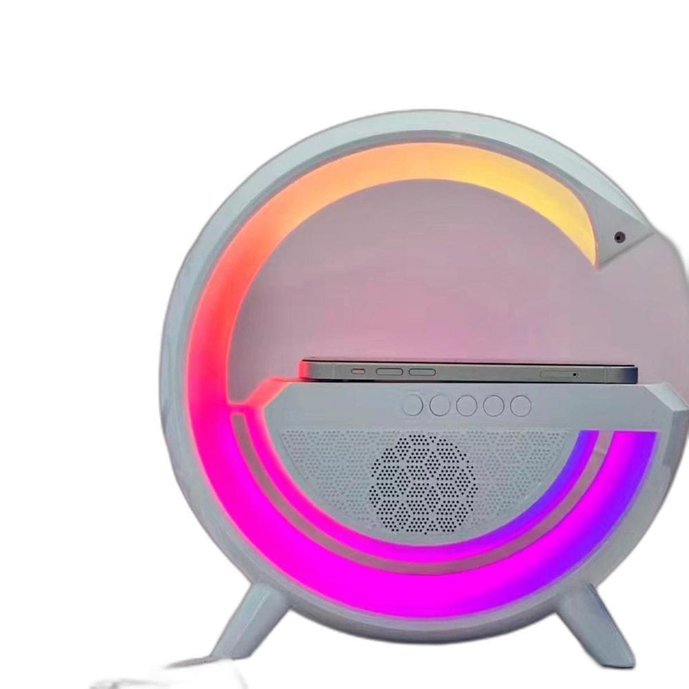 Luminária Caixa De Som De Mesa Carregador Indução Bluetooth