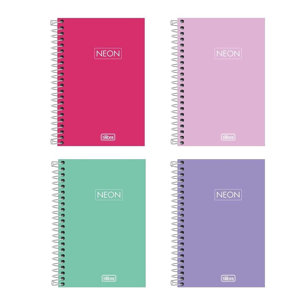 Caderneta capa plástica 1/8 80 folhas Neon Feminino Tilibra