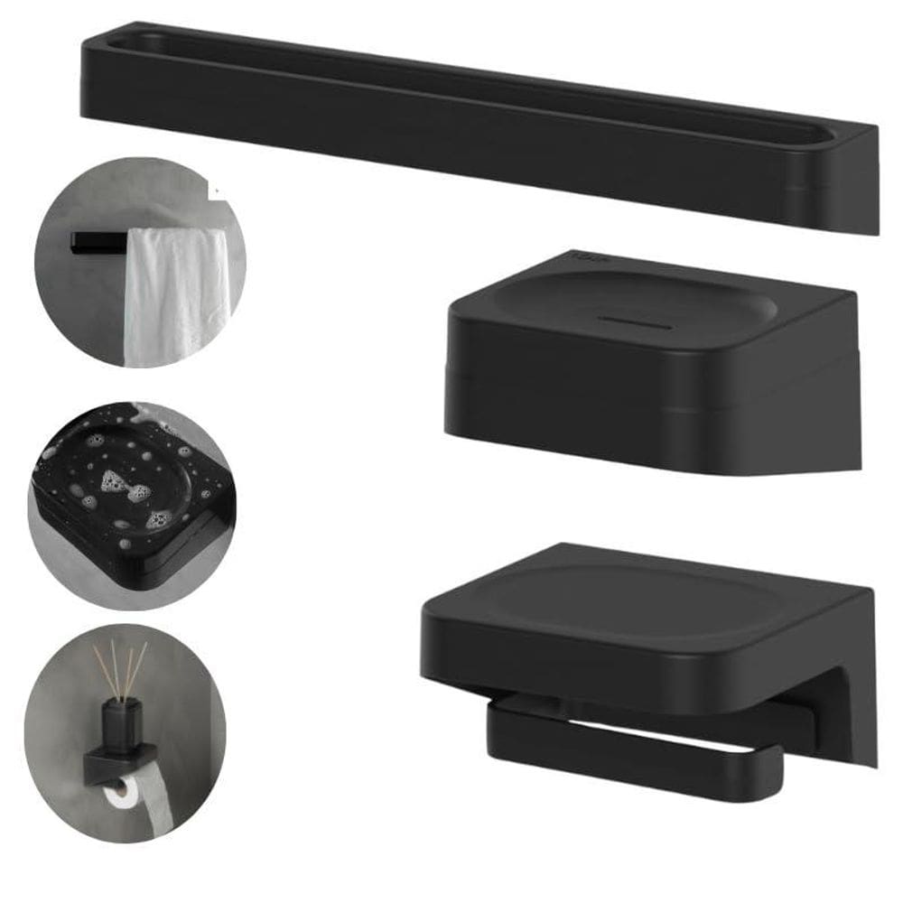 Kit Toalheiro+Porta Papel Higienico+Saboneteira Banheiro -Ou