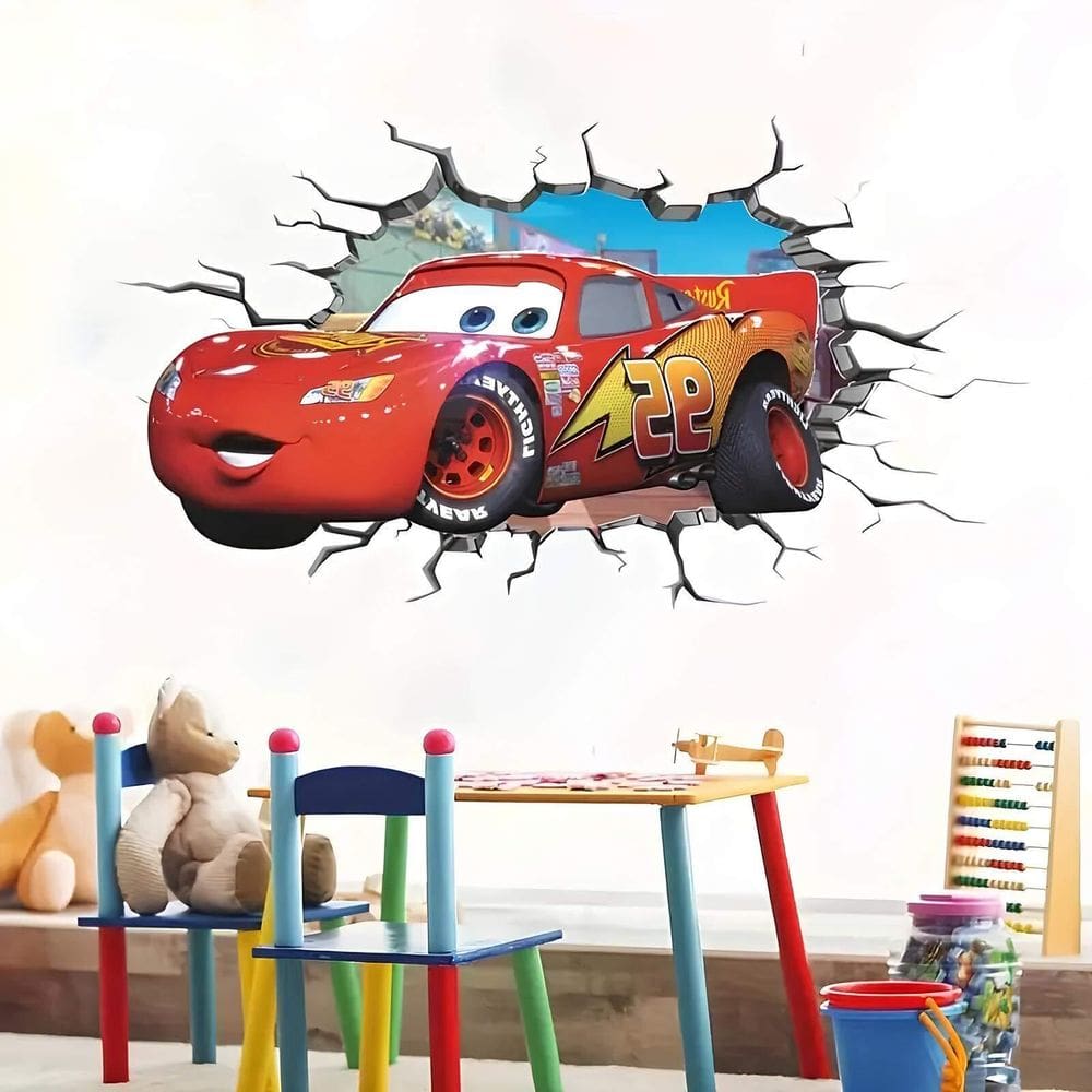 Adesivo De Parede Buraco Carros Relâmpago Mcqueen