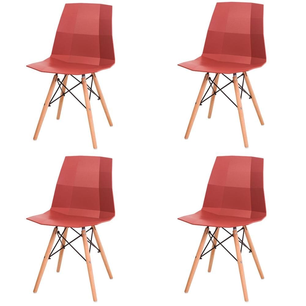 Kit 4 Cadeirass ANM6007F DKR Anima Office Polipropileno Canela Encosto Anatômico Base Madeira