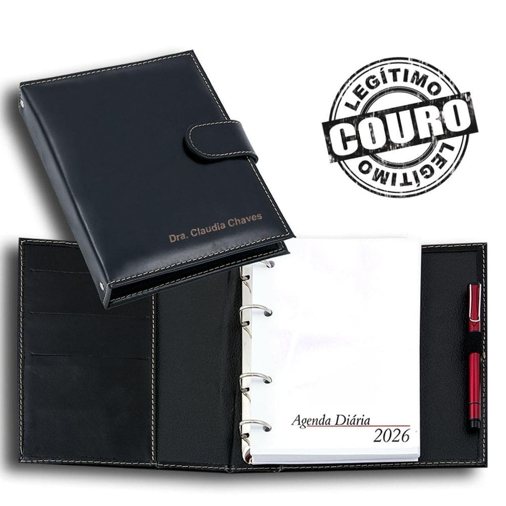 Agenda Super 2026- A5 Em Couro Preto