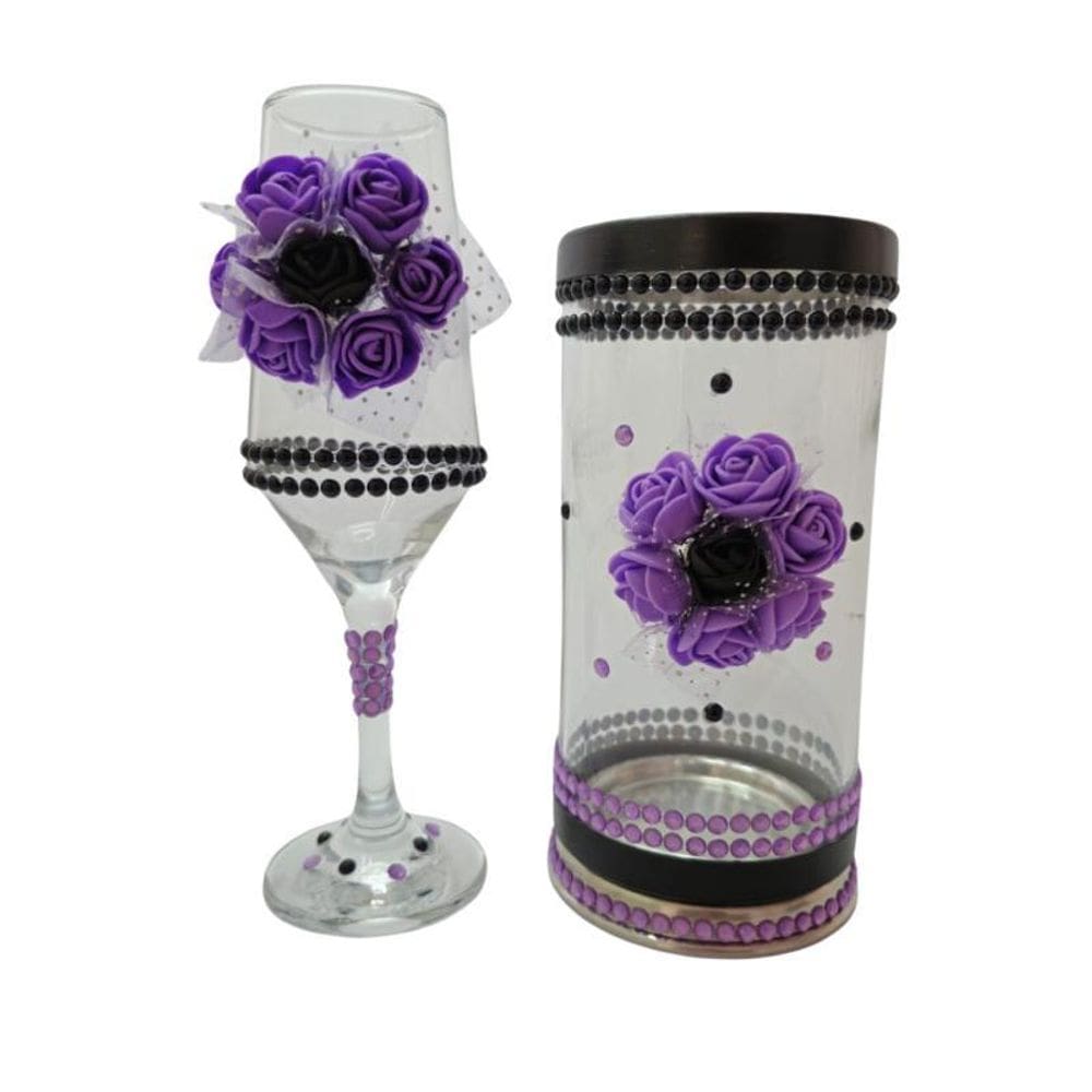 Kit Taça E Porta Vela Maria Mulambo Rosas Vidro