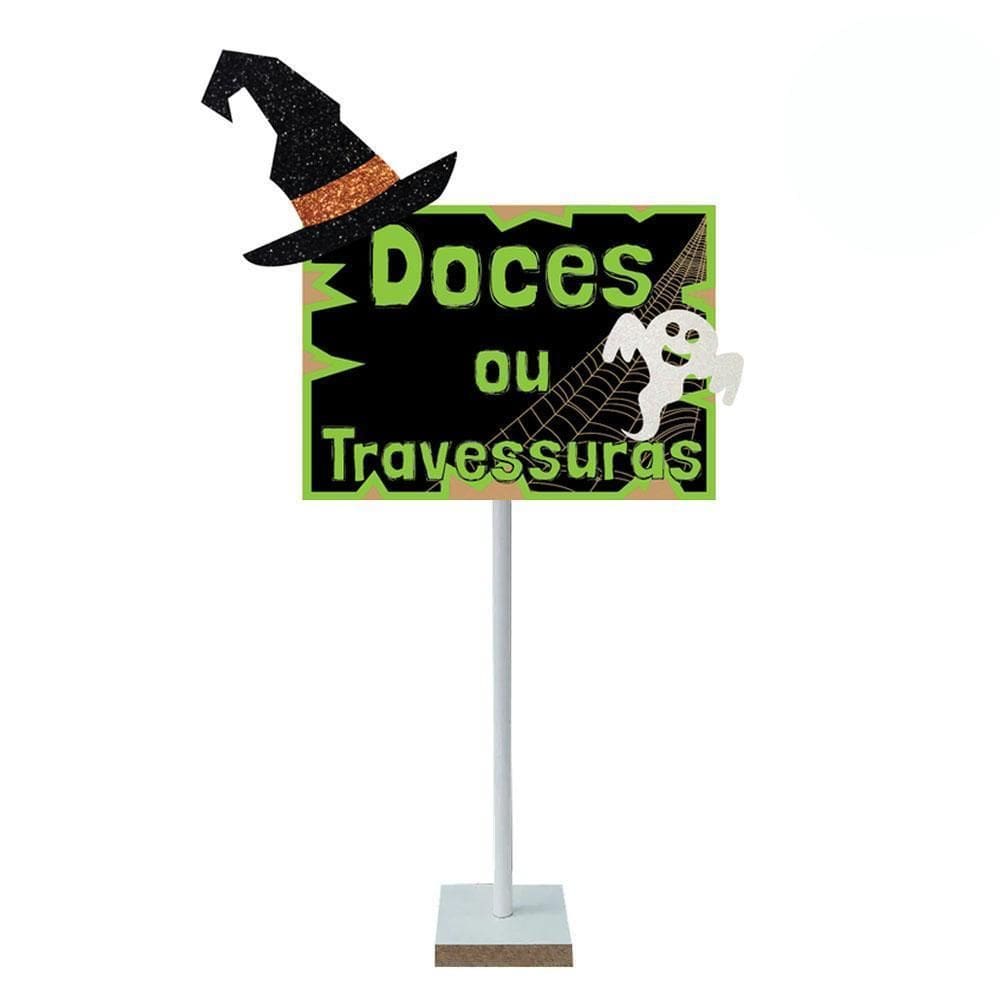 Enfeite Placa Doces Ou Travessuras Com Haste Festa Halloween