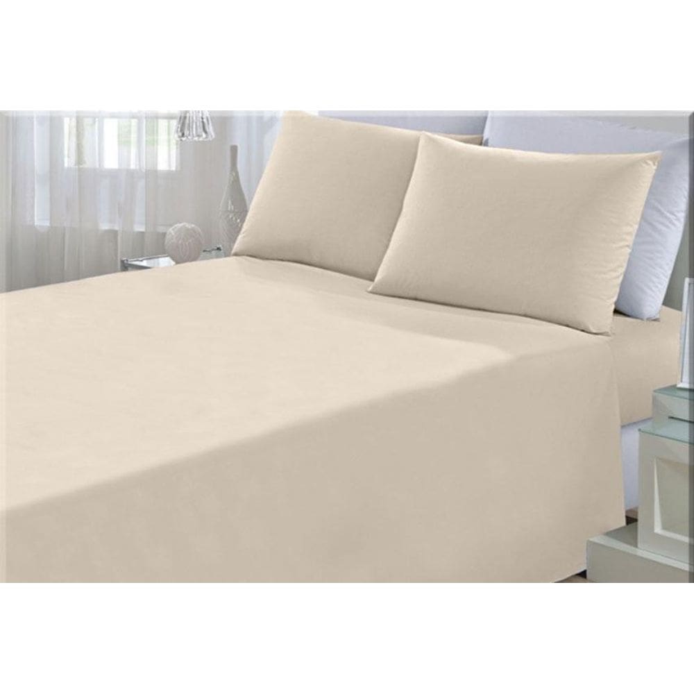 Lençol Bege Casal Padrão 4 Peças Algodão Percal 150 Fios