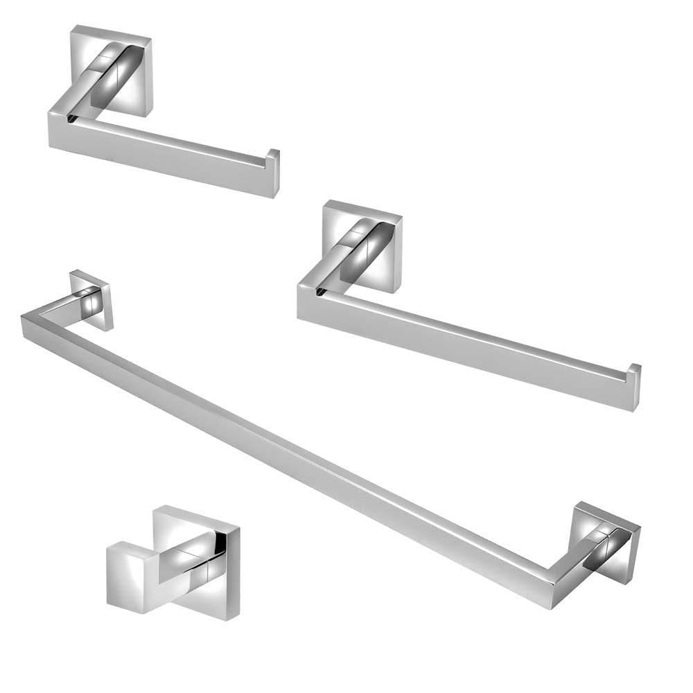 Kit Acessórios P/Banheiro Metal Cromado Quadrado 04 Peças