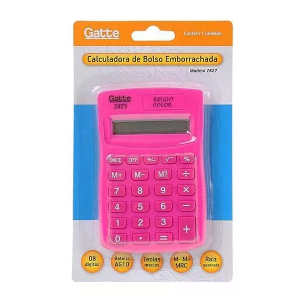 Calculadora De Bolso Emborrachada 8 Digitos Rosa Gatte