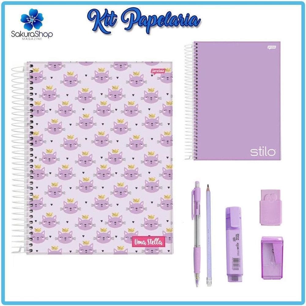 Kit Papelaria Tons Roxo Lilas Cor Roxo Lilas Escolar Neon