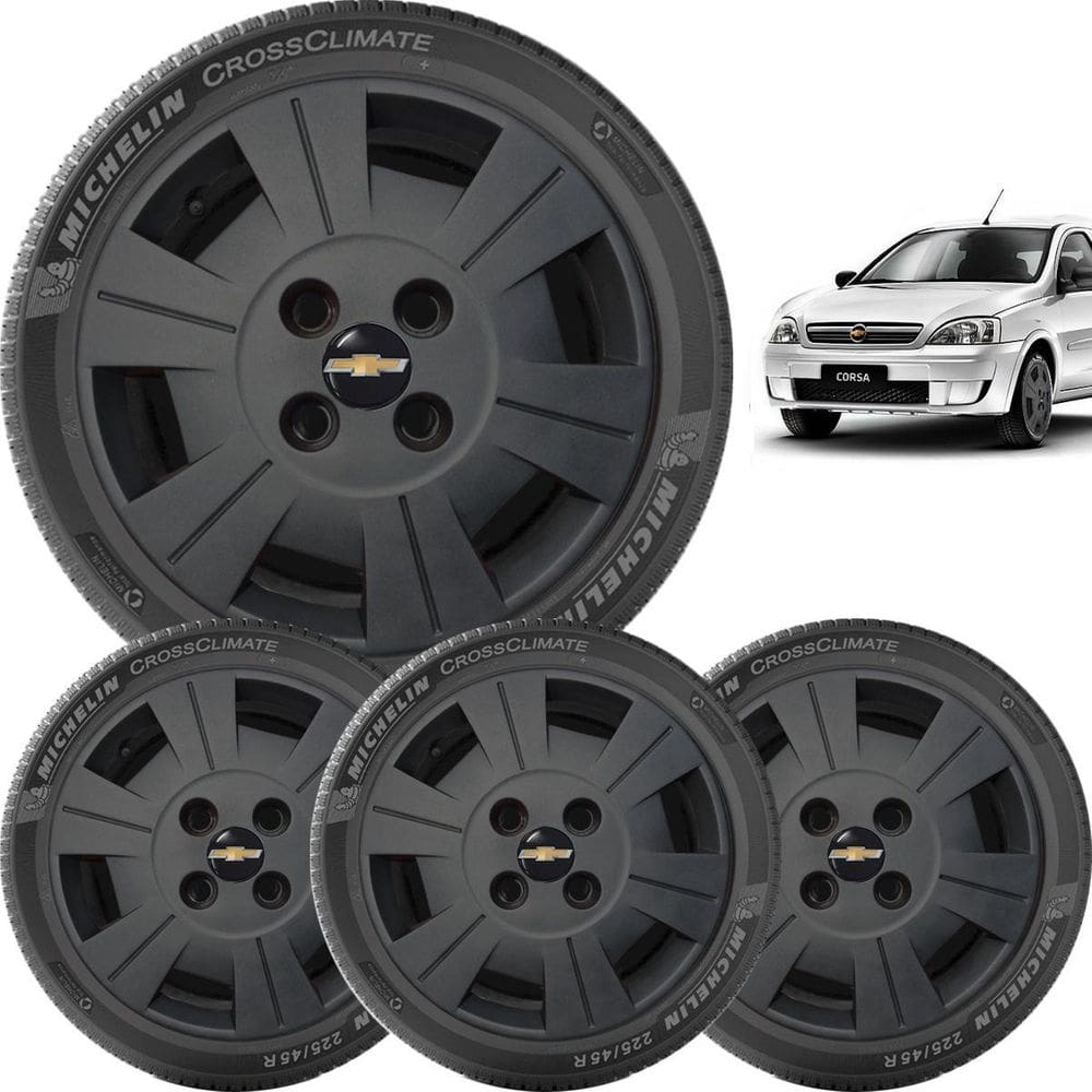 4X Calota Chevrolet Aro 13 Preto 057Cb