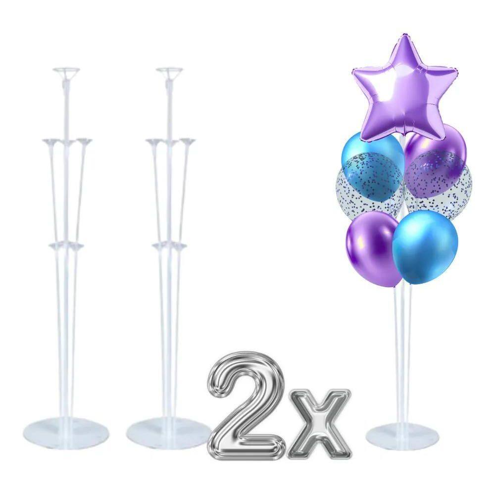 2X Kit 2 Suporte Para Balões Bexigas Base Chão 70Cm 7 Hastes